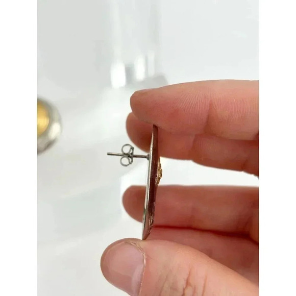 Vintage Dual Gold & Silver Toned 80's Circular / Round Bullseye Stud Earrings - Picture 3 of 6